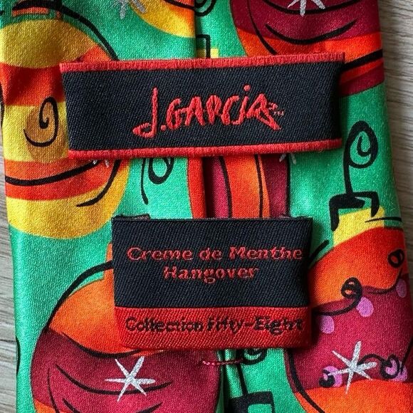 Jerry Garcia Silk Holiday Tie - Crème de Menthe Hangover - Green Ornaments Print - Picture 4 of 5